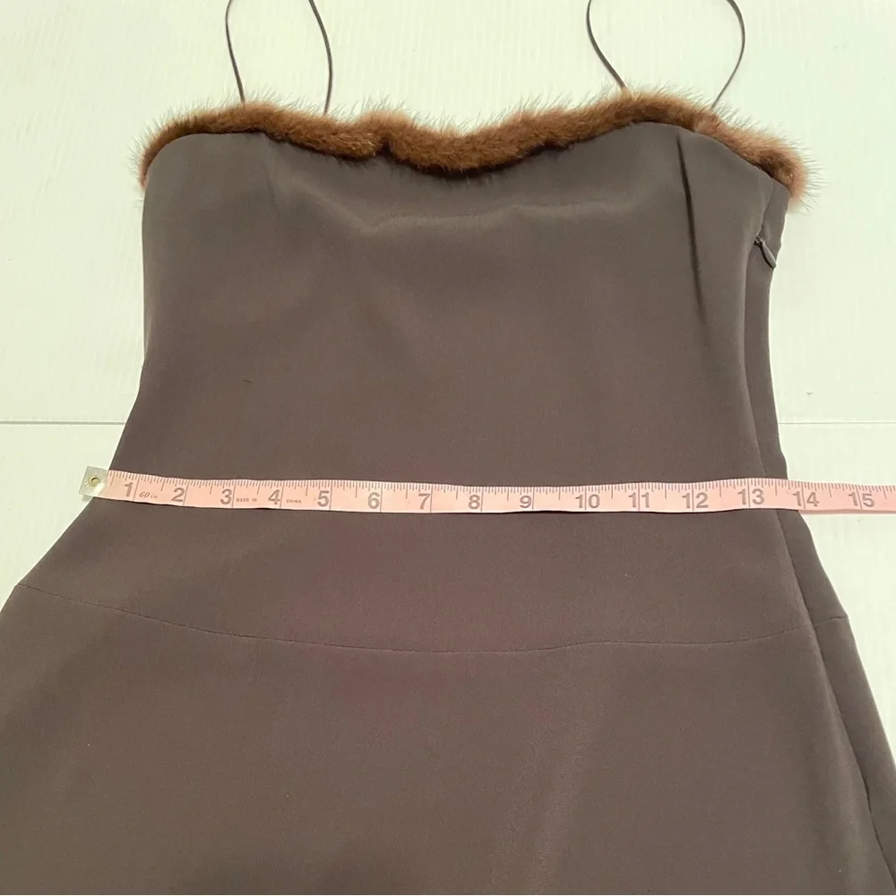 Tahari Striking Mink trimmed Spaghetti Strap Dress - Picture 11 of 13